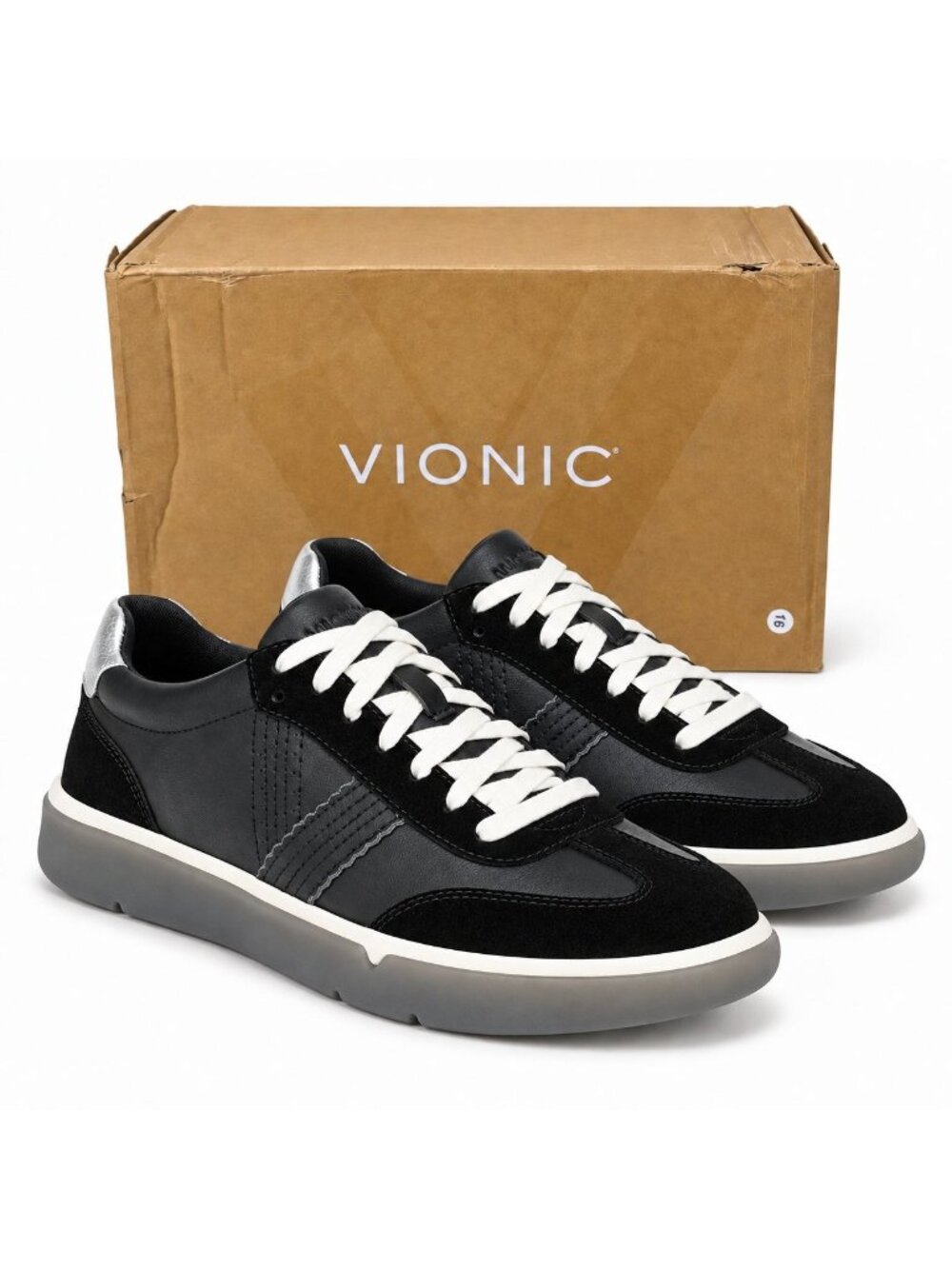 Vionic City Walk Womens 7 WIDE Black Leather Suede Walking Sneakers Arch Support